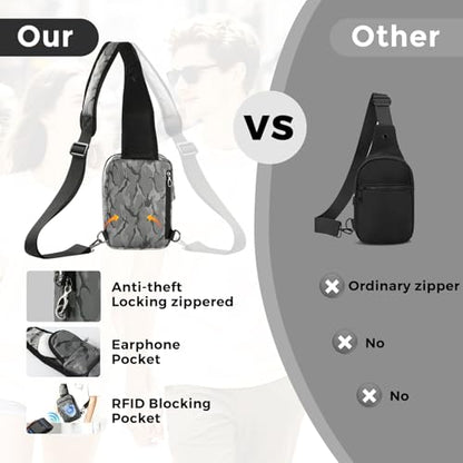 VADOO Sling Bag, Crossbody Bag with Zipper Lock, RFID Blocking & Water Resistant for Men and Women - color: Camouflage Grey