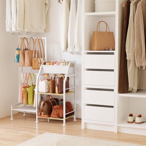 Homsorout Purse Organizer for Women - 3-Tier Storage Stand & 12 Fixed Hooks, Visible Backpack Storage, Space-Saving Bag Organizer Rack for Home, Closet, White - color: White