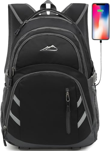 ProEtrade Extra Large Backpack Bookbag for College Laptop Travel, Fit Laptop Up to 17 inch with USB Charging Port Multi Compartment Anti theft, Gift for Women Men (Light Black) - color: Classic Black, size: 17 Inch