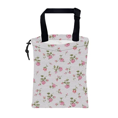 Car Garbage Bag Small Pink Rose Floral Drawstring Car Trash Bag Hanging for Back Seat with Adjustable Buckle Canvas Vehicle Trash Can Easy-to-Install - color: Small Pink Rose Floral