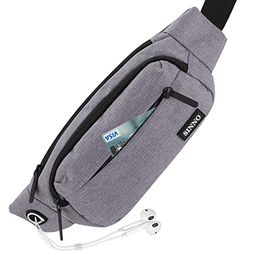 SINNO Large Crossbody Fanny Pack for Women Men Belt Bag With 4-Zipper Pockets for Travel Running Hiking Workout Dog Walking Outdoors Sport Fishing Waist Pack Bag Carrying All Phones - color: Light Purple(4 Zipper Pockets)