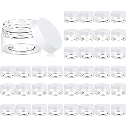 Eternal Moment 36 Pack 1 OZ Plastic Jars Round Clear Cosmetic Container Jars with White Lids, Perfect for Lotion, Slime，Cream, Ointments, Makeup, Eye Shadow, Samples, Pot, Travel Storage - color: White Lid, size: 1 Ounce