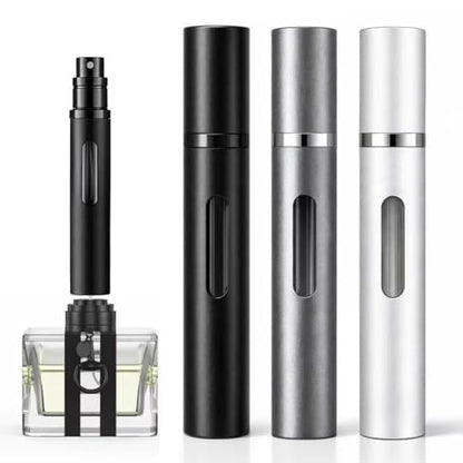 10ml 3pcs Perfume Travel Refillable Bottle, Perfume Atomizer, Bottom-Filling Fragrances Bottle, Mini Cologne Dispenser, Portable Sprayer (Black-Grey-Silver)