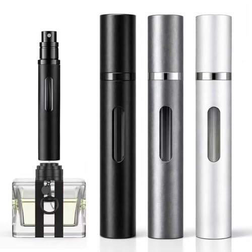 10ml 3pcs Perfume Travel Refillable Bottle, Perfume Atomizer, Bottom-Filling Fragrances Bottle, Mini Cologne Dispenser, Portable Sprayer (Black-Grey-Silver)