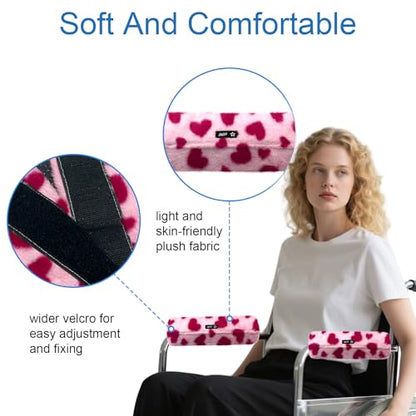 SPRING SEAON Wheelchair Armrest Covers 2 Pack Soft Memory Foam Wheelchair armrest Pads Wicking Washable for Office Transport Chair (Pink Heart) - color: Pink Heart
