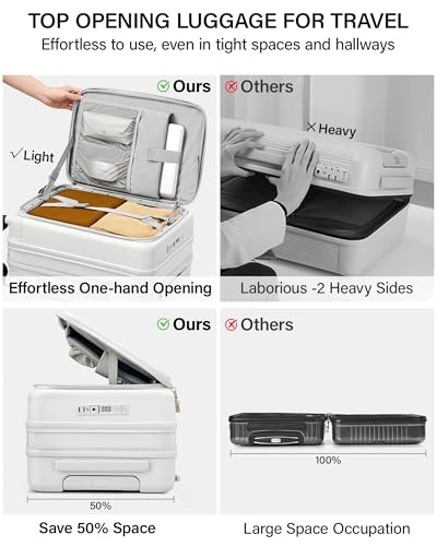 Hanke 24 Inch Expandable Checked Luggage with Cup Holder and Charger Port,Top Opening Hard Shell Suitcases with Wheels, Medium Travel Rolling Suitcase Trunk Luggage with Lock, Smoke White - color: Smoke White, size: Expandable 24 Inch