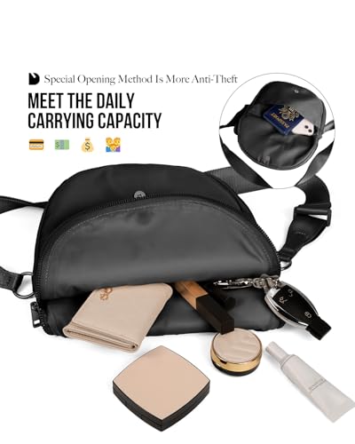 Crescent Bag for Women and Men, Fashion Medium Nylon Folding Crescent Moon Bag Single Shoulder Bag with Adjustable Strap - color: black