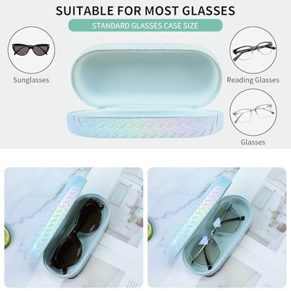 PERFECTSIGHT Sunglasses Case, Large Hard Shell Glasses Case, Cute PU Leather Protective Eyeglasses Case for Women Men - color: Gradient Light Blue
