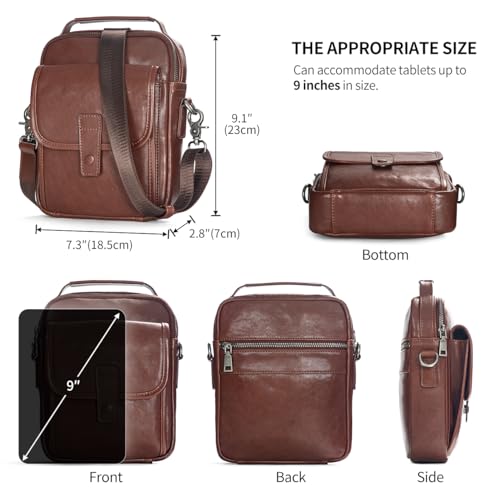 Augus Leather Small Messenger Bag For Men Crossbody Handbag Shoulder Sling Travel Bags for Men Purse Daypack Magnetic Buckle - color: Dark Brown-1