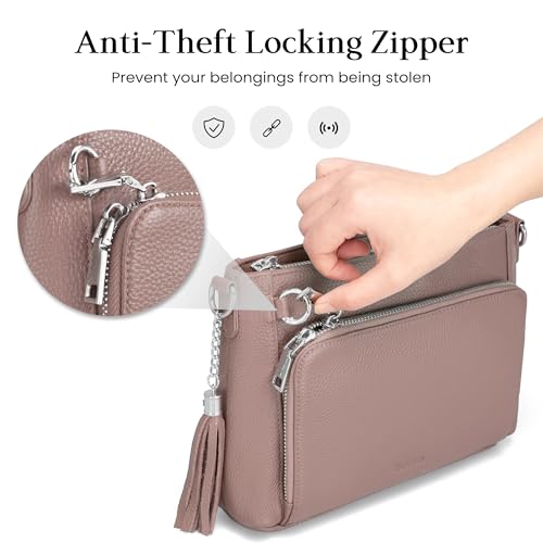 befen Anti Theft Genuine Leather Crossbody Bags for Women Handbags and Shoulder Basg with Built in Wallet RFID Leather Purse - color: Pink