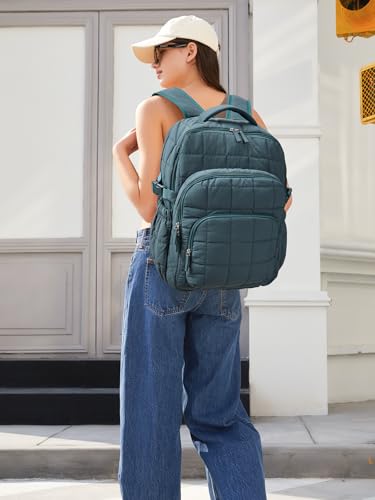 CLUCI 17.3 Inch Laptop Backpack for Women, Anti Theft Travel Backpack, Puffer Quilted Work Backpack, Water Resistant College Bookbag, Carry on backpack with RFID(Green) - color: Blue