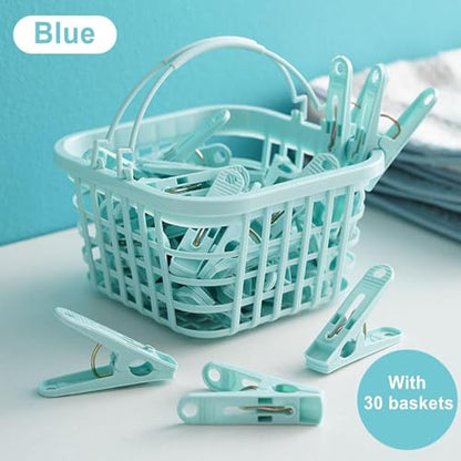 Pegs for Washing Line 31Psc Non Slip Windproof PP Material Pegs with Basket Multifunctional Fastening Waterproof Laundry with Spring Light Blue.. - color: Light Blue