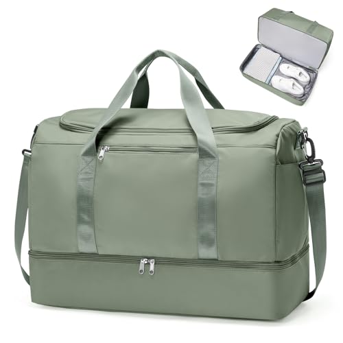 Large Travel Duffle Bag,Carry on Overnight Weekend Bag with Shoes Compartment,Weekender Bags for Women for Travel Business Trips Sport Hospital,Olive Green - color: Olive Green, size: Large