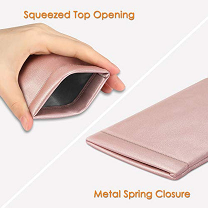 [2 Pack] Fintie Eyeglasses Pouch with Cleaning Cloth, Portable Squeeze Top Leather Glasses Case Sunglasses Bag, Rose Gold + Raining Hearts - color: Rose Gold + Raining Hearts