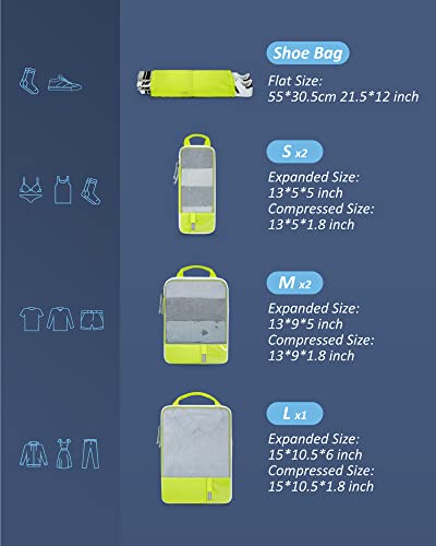 BAGSMART 6 Set /4 Set/2 Set Compression Packing Cubes for Travel, Lightweight Luggage Organizer Bags, Durable Space Saver Bags Travel Essentials - color: Highlight Yellow, size: Set of 6