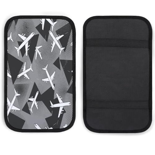 Airplane Pattern with Triangles Car Center Console Decor Handrail Armrest Box Cushion Interior Covers Car Protector Pad Lid Cover Accessories Universal Fit for Auto Truck Vehicles