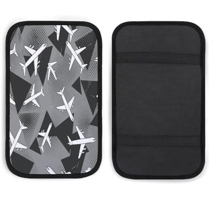 Airplane Pattern with Triangles Car Center Console Decor Handrail Armrest Box Cushion Interior Covers Car Protector Pad Lid Cover Accessories Universal Fit for Auto Truck Vehicles