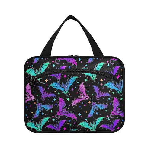MNSRUU Hanging Toiletry Bags for Women Travel, Gothic Halloween Luminous Bats Toiletry Organizer Portable Travel Toiletry Bags Clear Wash Bags Makeup Bag Cosmetic Bag - color: Halloween Theme 092