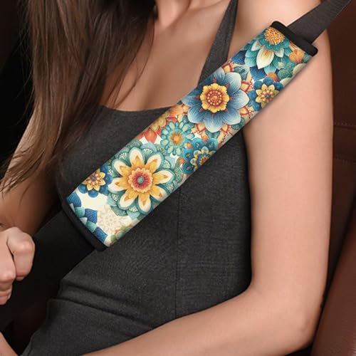 Boho Floral Universal Car Seat Belt Pads Cover Set of 2 Car Seat Belt Pads Cover Soft Anti-Slip Shoulder Strap Protect Universal Fit for Auto Truck Van SUV - color: Boho Floral