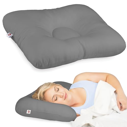 Core Products D-Core Cervical Neck Pillow - Extra Firm Orthopedic Support for Neck Discomfort, Back Sleepers, Dual Neck Rolls, Cervical Alignment, Midsize, Assembled in USA - color: Gray, size: Midsize