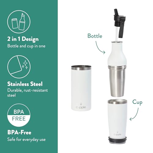 Tumbler, Stainless Steel 2-in-1 Travel Coffee Mug & Water Bottle, Leak Proof Insulated Cup for Hot & Cold Drinks, BPA Free, Fits Most Cup Holders (Chalk White) - color: Chalk White