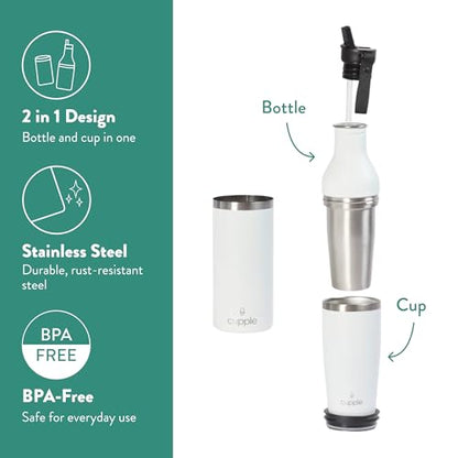Tumbler, Stainless Steel 2-in-1 Travel Coffee Mug & Water Bottle, Leak Proof Insulated Cup for Hot & Cold Drinks, BPA Free, Fits Most Cup Holders (Chalk White) - color: Chalk White