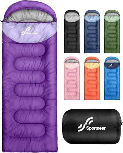 Sportneer Sleeping Bag for Adults & Kids, Cold Weather & Warm Waterproof Camping Sleeping Bag, Compact Portable for Camping Hiking & Travel - color: Purple + Light Purple, size: 4.4lbs, 32-65℉