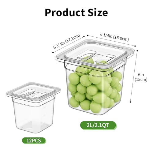 1/6 6'' 12 Pack Plastic Food Pans With Lids, Clear Food Pan, Commercial Stackable Polycarbonate Freezer-Safe for Fruits Vegetables Restaurant Kitchen - color: 1/6 6"12 Pack