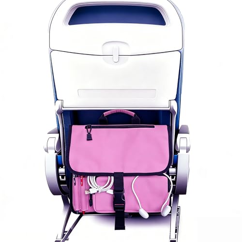 Airplane Seat Storage Pocket, International Travel Essentials,Airplane Pocket Organizer, Airplane Travel Accessories,Removable Toiletry Bag Designed (pink) - color: pink