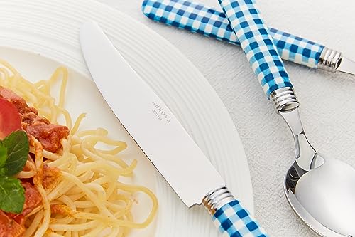 ANNOVA Silverware Set Stainless Steel Colorful Tableware Kitchen Flatware Set Utensils, Includes Dinner Knives, Forks, Spoons, Salad Forks & Dessert Spoons (Dark Blue/Checkered, 20 Pieces) - color: Dark Blue