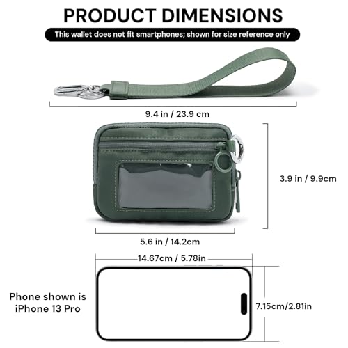 YDF The Iris Wallet for Women Mini Zip Card Case with Clear ID Window Zipper Coin Purse Lightweight Portable Keychain Wallet - color: green