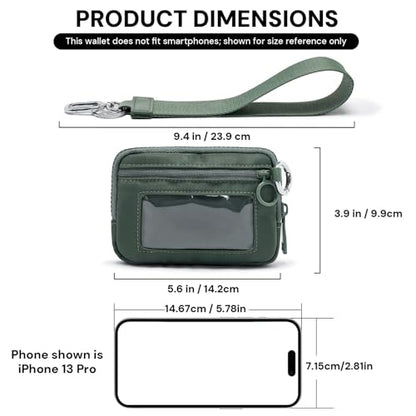 YDF The Iris Wallet for Women Mini Zip Card Case with Clear ID Window Zipper Coin Purse Lightweight Portable Keychain Wallet - color: green