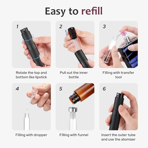 LISAPACK 8ML Atomizer Perfume Spray Bottle for Travel (3 PCS) Empty Cologne Dispenser, Portable Sprayer Travel Essentials for Men and Women (Black) - color: 3 Black