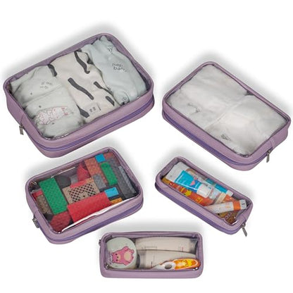 Remobia Hicol TSA Approved 5-Piece Diaper Bag Organizer Pouch Set Clear Waterproof TPU Kids Toiletry Storage Set Travel Packing Clutch Cube Bags for Baby Nursing (Purple) - color: Purple Leather