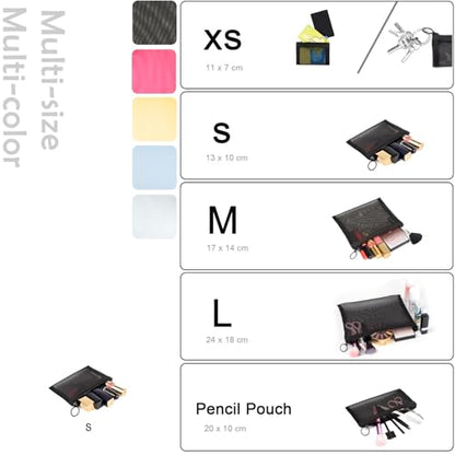 Patu Mini Zipper Mesh Bags, 4" x 5", Size S / A7, 5 Pieces, Beauty Makeup Lipstick Cosmetic Accessories Organizer, Small Travel Kit Storage Pouch, Black - size: S A7, Mini (4" x 5", 5 pcs)