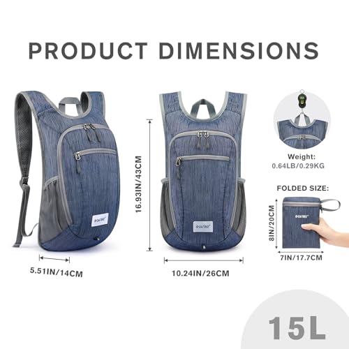 G4Free 10L/15L Hiking Backpack Lightweight Packable Hiking Daypack Small Travel Outdoor Foldable Shoulder Bag - color: Dark Blue, size: 15L
