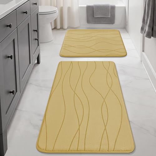 YIHOUSE Memory Foam Bathroom Rug Sets, Beige, 2 Piece 17"x24"+20"x32" | Ultra Soft, Absorbent, Non-Slip, Machine Washable - color: Beige, size: 17"x24"+20"x32"
