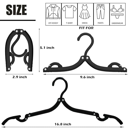 Foldable Travel Hangers Portable Plastic Folding Clothes Hangers Travel Accessories Drying Rack Folding Hangers for Traveling Camping RV Cruises Dormitory School Hotel (30, Black)