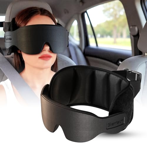 SARISUN Travel Pillow, Car Travel Pillow with 3D Eye Mask for Sleep, 360° Head Support Strap for All Car Seat, Road Trip Essentials, Stop Bobblehead, Black - color: Black-for Car Seat