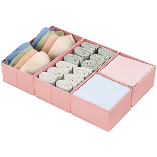 DIMJ Drawer Organizers for Clothing, Set of 4 Dresser Drawer Organizers, Fabric Closet Organizers and Storage, Drawer Dividers for Baby Clothes, Socks, Belt, Tie (Pink) - color: Pink, size: 4 Pack