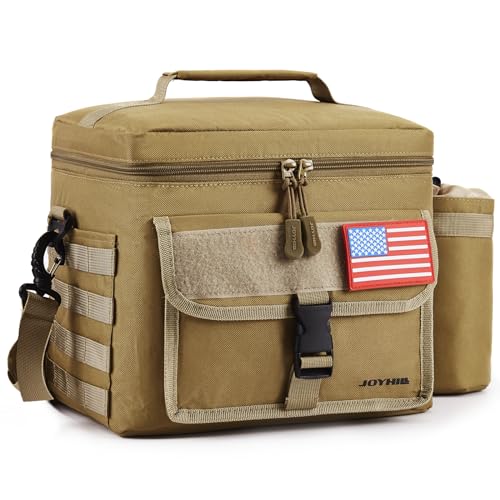 JOYHILL Tactical Lunch Box for Men, Insulated Lunch Bag with Detachable Bottle Pouch Holder, Large Durable Thermal Cooler Bag for Adult, Leakproof Bag for Work, Camping, Picnic, Sandy,13 L/18 Can - color: B-Sandy, size: 13L