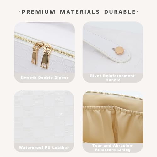 Travel Makeup Bag – Large Cosmetic Organizer with Waterproof PU Leather, Smooth Double Zipper & Tear-Resistant Lining, Toiletry Pouch for Women (White) - color: 02-White