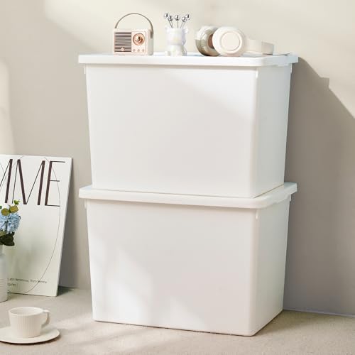 YUNGSHY 4 Pack 58 Quart White Large Stackable Storage Bins With Lids,Bathroom Closet Undersink Organizers and Storage Containers and Durable Nestable Closet, Garage, Totes (white, 58Qt.-4Pack) - size: 58Qt.-4Pack