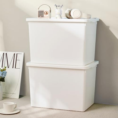 YUNGSHY 4 Pack 58 Quart White Large Stackable Storage Bins With Lids,Bathroom Closet Undersink Organizers and Storage Containers and Durable Nestable Closet, Garage, Totes (white, 58Qt.-4Pack) - size: 58Qt.-4Pack