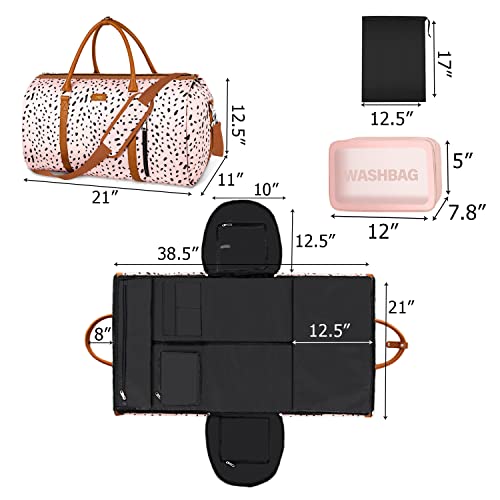 Convertible Garment Duffle Bags for Travel - Carry On Garment Bags With Toiletry Bag, Large Weekender Bags for Women Men 2 in 1 Hanging Suitcase Suit Travel Duffel Bags (Pink Leopard) - color: O-Pink Leopard