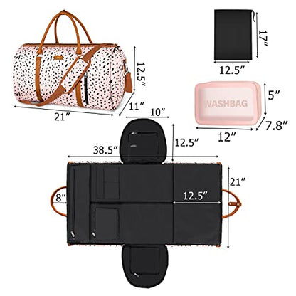 Convertible Garment Duffle Bags for Travel - Carry On Garment Bags With Toiletry Bag, Large Weekender Bags for Women Men 2 in 1 Hanging Suitcase Suit Travel Duffel Bags (Pink Leopard) - color: O-Pink Leopard