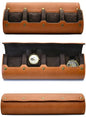 4 Watch Travel Case for Men Leather Watch Roll Case Storage for Travel - Brown Full Grain Cow Leather - color: Cow Real Leather/4-watch case