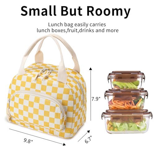 Lunch Bag Women Lunch Box for Women Adult Cute Insulated Lunch Bag Small Cooler Lunch Tote Bags for Work Picnic Travel (Beige-Yellow Plaid) - color: Beige-Yellow Plaid