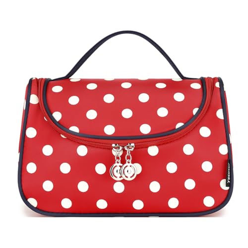 Yeiotsy Travel Cosmetic Bag for Women – Polka Dot Makeup Bag Organizer & Hanging Toiletry Bag - color: Classic Red
