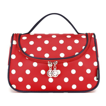 Yeiotsy Travel Cosmetic Bag for Women – Polka Dot Makeup Bag Organizer & Hanging Toiletry Bag - color: Classic Red